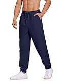 COOFANDY Herren Hose Lange Leinenhose Leicht Sommerhose mit Gummizug Strandhose Herren Freizeithose Loose Fit Navyblau L
