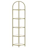 VASAGLE Eckregal 5 Ebenen, Bücherregal, Pflanzenregal, Standregal, Badezimmerregal, Ablagen aus Hartglas, Stahlrahmen, modern, für Wohnzimmer, Küche, metallisches Gold LGT810A01