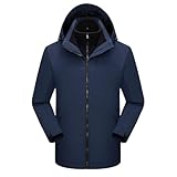 EMATOP Warme Skijacke Herren Lange Gefütterte Winterjacke Lässig Langarm Jacke Sport Farbblock Windbreaker mit Kapuze Softshelljacke Full Zip Outdoorjacke 3 in 1 Wanderjacke Funktionsjacke