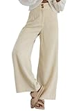 Imuedaen Cordhose Damen High Waist Weites Bein Hosen Freizeithose Lang Casual Locker Hose mit Taschen und Knöpfen (Beige, S)