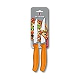 Victorinox Swiss Classic, Pizza- und Steakmesser Set, 2teilig, Extra Scharfe Klinge, Wellenschliff, 11 cm, Kunststoffgriff, Rostfreier Stahl, Orange