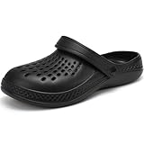 VOLHAL Clogs Herren Pantoletten Sommer Leicht Hausschuhe Atmungsaktiv Gartenschuhe rutschfest Weiche Strand Slippers Sandalen,(Schwarz,44/45 EU)