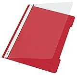 Leitz Schnellhefter A4, 25er Pack, Plastik-Hefter, Robuste PVC-Hartfolie, Transparenter Vorderdeckel, Rot, 41910025