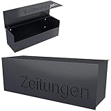 Zeitungsrolle XXL geschlossen anthrazit großes Zeitungsfach mit Beschriftung 'Zeitungen' modernes Design-Zeitungsfach RAL 7016 grau Zeitungsbox eckig wetterfest modern robust MOCAVI ZF 2b Regenschutz