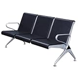 Schwarzer Empfangsstuhl für Wartebereiche, Armlehne, Gästesitz, perfekt für Flughäfen, Büros, Salons und Flure, 175 x 68 x 80 cm, moderne Möbellösung