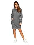 BOLF Damen Sweatkleid Lang Sweatshirt Longshirt Oversize Hoodie Tunika Sportkleid Kapuzenpullover Kapuzenkleid Weich Und Bequem Hochwertiger Baumwollmischung Basic YS10005 Dunkelgrau L [A1A]