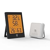 ZYNCUE Drahtloses Thermometer für Zuhause, Innen Außen Digitales Thermometer Hygrometer mit großem LCD-Display, Wetteruhr und wasserdichtem Design, Weiß oder Schwarz