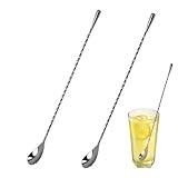 2er-Set Cocktail Löffel – 30 cm Stößel Cocktail, Wiederverwendbare Barlöffel | Cocktail Rührer Lang, Spülmaschinenfest und aus Strapazierfähigem Edelstahl