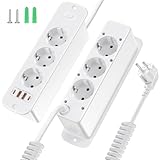 Steckdosenleiste mit 2 Fach und 2 USB A & 2 USB C, 6 in 1 Steckdosenadapter mit Kabel, Doppelstecker für Steckdose für Büro, Hause, Reisen