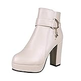 Braune Damen-Stiefeletten, Baumwolle, 2024, Weihnachten, klobige Schuhe, hoher Reißverschluss, kurze Stiefel, Absätze, modisch, atmungsaktiv, wasserdicht, Schneestiefel für Damen, weiß, 37.5 EU