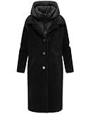 Navahoo Damen warmer Plüschmantel aus Teddyfleece mit abnehmbarem, gestepptem Krageneinsatz Teddyzauber 14 Black Gr. L