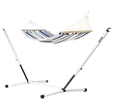 LA SIESTA® Alisio Hängematte mit Stab & Stahlgestell, Wetterfeste Hängematte mit Gestell, Hängematte Outdoor Indoor, Hängematte mit Ständer für Balkon Terrasse Garten - Einzel Hängematten, Sea Salt