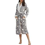 Generisch Weihnachten Bademantel Damen Hausmantel Langarm Flanell Morgenmantel mit Weihnachtsmann Drucken Flauschig Saunamantel mit Taschen und Gürtel Warm Weich Schlafanzug Kuschelig
