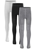 Choomomo 3 Stück Strumpfhose für Mädchen Baumwolle Tanz Ballett Leggings Strümpfe Schuluniform Tanzkleid-Zubehör Gr. 80-152 Schwarz & Weiß & Grau 128-152