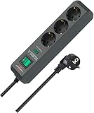 Brennenstuhl Eco-Line Steckdosenleiste 3-Fach mit Überspannungsschutz (Mehrfachsteckdose mit erhöhtem Berührungsschutz, Schalter und 1,5m Kabel) anthrazit
