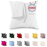 ATsense 2er Set Kissenbezug 40x40 cm - 100% Baumwolle, Weiß Kopfkissenbezug Weich und Hypoallergen, ÖkoTex Zertifiziert, Kissenhülle mit Reißverschluss für Allergiker Geeignet
