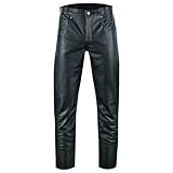 Bohmberg Herren Lederhose Exclusive Premium Lederjeans aus Voll-Rindsleder Motorradhose Bikerhose mittlere Leibhöhe Schwarz Gr.34W / 32L