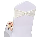 AIRIT LOVELY Stuhl-Schärpen, Schleifen, Elastan, Weiß, 50 Stück, Stretch-Stuhlschärpen mit Schnalle, für Brautschmuck, Babyparty, Hochzeit, Geburtstag, Bankett, Party-Dekorationen
