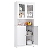 FOREHILL 190cm Küchenschrank Buffetschrank, Vitrinenschrank Bücherschrank Hochschrank Mehrzweckschrank mit 4 Türen, 84x32x190 cm, weiß