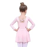 Ruikaisy Mädchen Ballettkleid Kurz-/Langarm Ballett-Outfit Baumwolle Tanzkleid Gymnastik Tanztrikot mit Chiffonrock