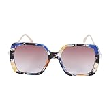 Didiseaon Damen Sonnenbrille mit Quadratischem Rahmen und Perlendekor Blaue Floral Muster Outdoor Brille Langlebig UV schutz Modisch für Frauen Bequemer Nasensteg PC material