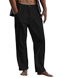 LVCBL Herren Leinenhose Casual Kordelzug Sommer Strand Hose Heimat Schwarz L