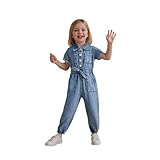 Generisch Stylischer Jeans-Overall Spielanzug für Mädchen mit Kragen kurzärmelig bequemes lässiges Spieloutfit Kleinkinder Kinder Alltagskleidung (Blue, 2-3 Years)