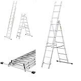 DRABEST - Home - Aluminium-Leiter - 3x7 Sprossen - Max. 3,25 m lang - Max. Arbeitshöhe 4,23 m - bis 150 kg - 3-teilig - Mehrzweck-, Steh-, Auszieh- Klappleiter - rutschfest - Verstellbar