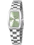 SAPPHERO Damenuhr Analog Quarz Armbanduhr Damen mit Edelstahlband Rechteckiges Gehäuse 3ATM wasserdichte Uhr Geschenk für Damen, Silber Grün
