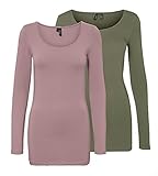 VERO MODA Damen VMMAXI My LS Soft Long U-Neck GA 2P 10167784, Woodrose/Dusty Olive, L