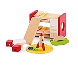 Hape Holz Kinderzimmer Möbel - Detailgetreues Kinderzimmer Puppenhaus, Möbelset Inklusive Stockbett, Tisch, Stühle und Rakete, Rollenspiel, Spielzeugmöbel aus Holz, für Kinder ab 3 Jahren