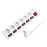 LogiLink LPS250-6-Fach Steckdosenleiste (Schutzkontakt) - CEE 7/3, mit 6X EIN/Aus Schalter mit Überspannungsschutz und eingebautem Safety Shutter (erhöhter Berührungsschutz), Weiß