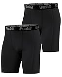Runhit 1 oder 2 Pack Herren Kompressionsshorts - Base Layer Schnelltrocknende Laufshorts Fußball Unterziehhose Atmungsaktive Radlerhose Kompressionshose Kurz Schwarz*2 M
