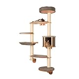 Kerbl Pet Wandkratzbaum Dolomit XL Tofana, 1x Höhle / 1x Hängematte / 1x Bett / 4x Liegefläche / 7x Kratzsäulen mit Sisal, Abnehmbare Webstoffkissen, 185 x 115 cm, Grau