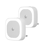 YUNLEX Nachtlichter, 2 Stück Helligkeit Dimmbare Nachtlicht mit Bewegungsmelder, Indirektes Licht, Automatisch Steckdosenlicht für Baby, Kinderzimmer, Schlafzimmer, Flur, Treppen (Tageslicht Weiß)