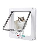 Nukoqcd Große Katzenklappe 25,2 cm x 23,5 cm – robuste, wetterfeste Haustiertür mit 4-Wege-Verriegelung – einfache Montage für Tür, Wand oder Zaun (Weiß, L)