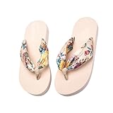 WESIEVYA Bohemia Stil Damen Zehentrenner Sandalen Sommer Slipper mit Rutschfester Sohle Bequeme Outdoor Freizeit Schuhe Modische Strand in Beige Xl