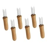 Abaodam 6 Stück Teiliges Edelstahl Grillgabel Ergonomischem Holzgriff Maiskolbenhalter für Sauberes Essen Vielseitige Food Forks für Barbecue Frühstück und Partygebrauch