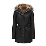 YFFUSHI Damen Wintermantel Lang Dicker Winterparka leichte mit Kapuze Jacke Winter Warm Gefüttert Coat Fellkapuze Große Parka Mantel,Schwarz,XL