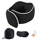 Reise-Nackenkissen, Memory Foam-Nackenkissen mit Augenabdeckung und Ohrstöpseln, U-förmiges Stützkissen, ergonomisches Reisekissen mit Unterstützung von