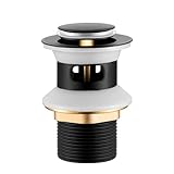 Ablaufgarnitur Waschbecken, Abflussgarnitur mit Überlauf, Pop Up Click Clack Ventil mit Überlauf Schwarz, Waschbeckenstöpsel, G 1¼