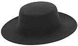 GEMVIE Fedora Hut mit Breite Krempe Damen Herren Wolle Filzhut Flache Kirche Derby Hut M Schwarz