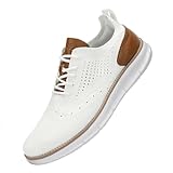 SVNKE Herren Anzugschuhe Atmungsaktiv Gestrickter Stoff Schnürschuhe Formale Moderne Klassische Freizeit Schuhe Oxfords Hochzeit Schuhe weiß 44
