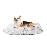 HMTOPE Hundebett, Flauschig Hundematten, Länger Plüsch Hundekissen, waschbar, rutschfeste Unterseite, 90 cm für Mittelgroße Hunde, Hellgrau