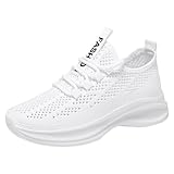 Generisch Laufschuhe Tennisschuhe Damen Plateau Sneaker Atmungsaktive Flywoven Laufschuhe Mesh für Damen mit Weicher Sohle und Orthopädischer Sohle Weiße Sneaker Fitness Schuhe Gym (White,38)