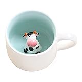 Süß Kuh Kaffeebecher, Tasse aus Keramik mit 3D Tier,Morgen-Schale für Tee, Milch, Morgengetränk und Hochzeiten, Geburtstage Weihnachtsbecher Geschenk