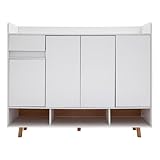 TFGXUE Schuhschrank, Schuhkommode Flur mit 4 Türen und 1 Schublade, 120 x 32 x 100 cm, Flur-Abstellschrank, Schuhregal für die tür, Warmweiß