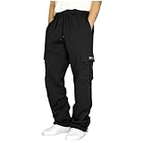 Cargo Jogginghose Herren Stretch Atmungsaktiv Sweathose Geradem Schnitt Freizeithose Jogger Einfarbig Trainingshose Herbst Bundgummi Elastische Hosen Relaxing Hose Schwarz XXL