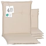 Beo® Turin Niedriglehner Gartenstuhlauflagen 4er Set | Waschbar & UV-beständig | Öko-Tex Standard | Atmungsaktive Sitzkissen Outdoor | Made in EU, 98x46x8 cm