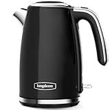 Elektrischer Wasserkocher 1500W für kochendes Wasser, Longdeem Retro 1,7L Edelstahl Warmwasserkocher mit automatischer Abschaltung & Trockengehschutz, Schwarz